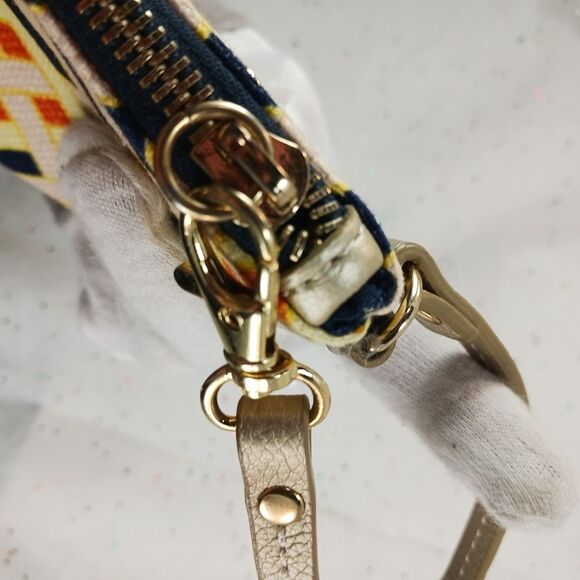 Spartina 449 Daufuskie Wristlet Wallet Linen Leather Navy Beige Geometric - Picture 8 of 12